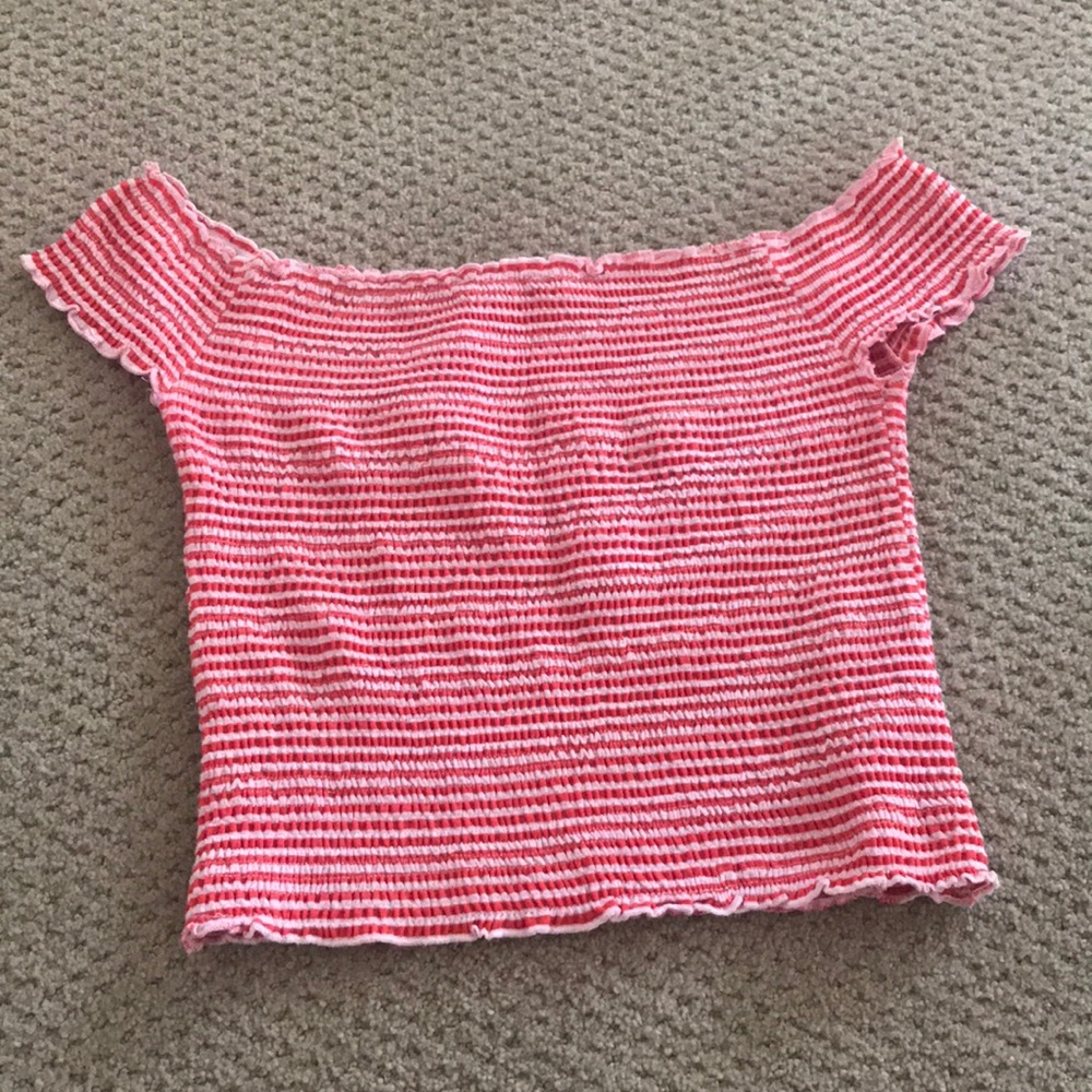 Lucca couture stripe ruched off shoulder crop top